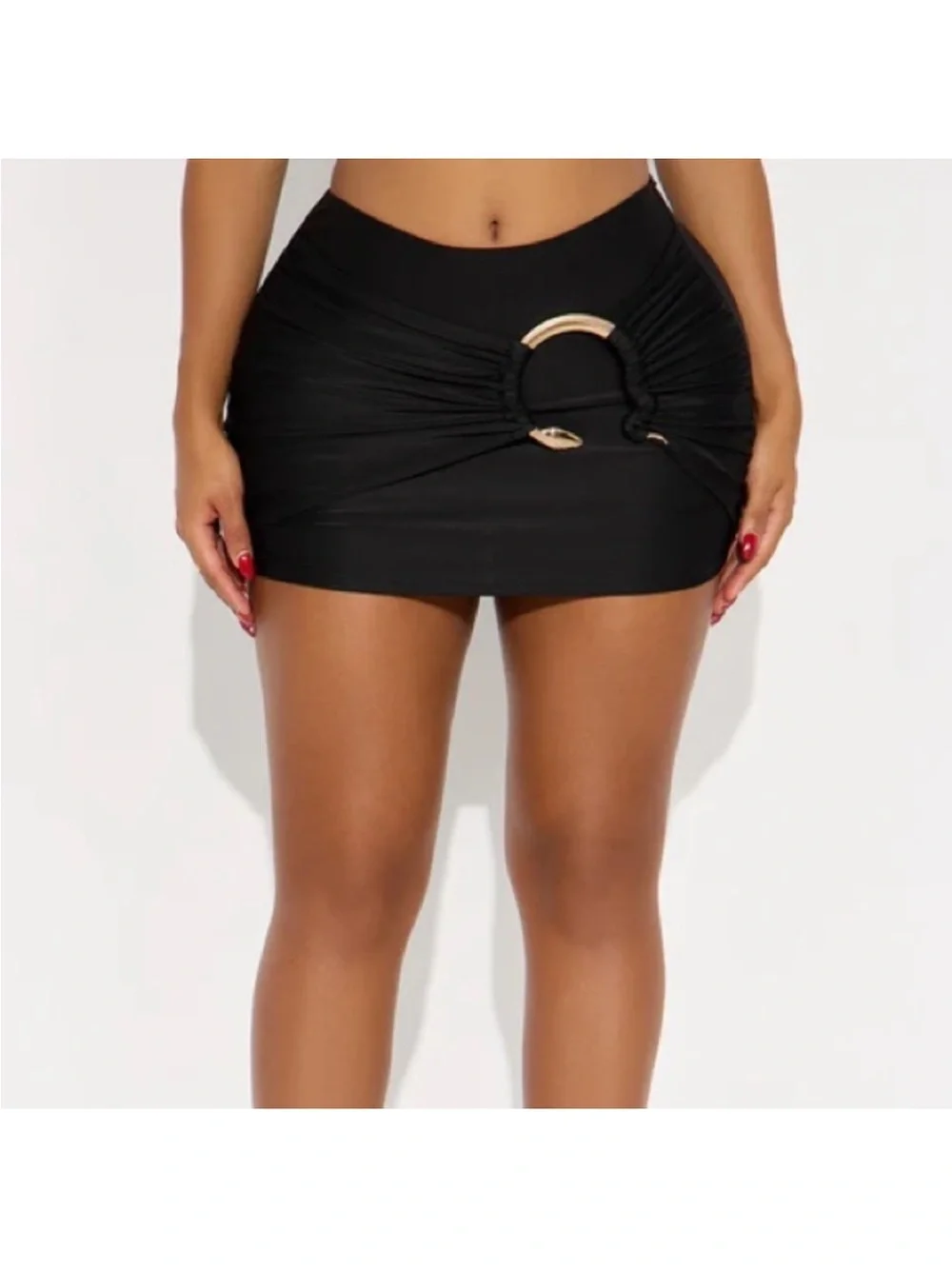 Fashion Nova Black Mini Skirt with Gold Hardware